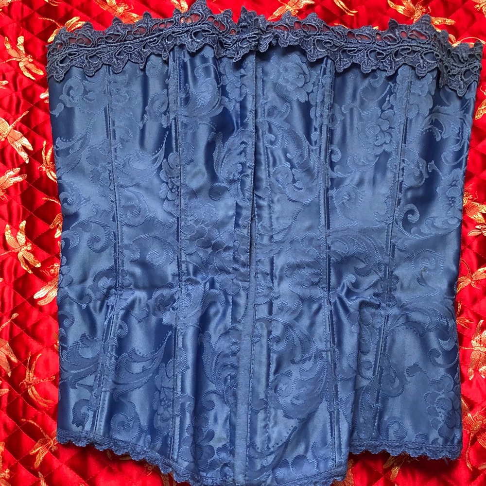 Periwinkle (not purple) brocade corset